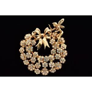 Kirks Folly Fairy Wreath Pin Brooch Aurora Borealis Floral Gold Signed BinBP